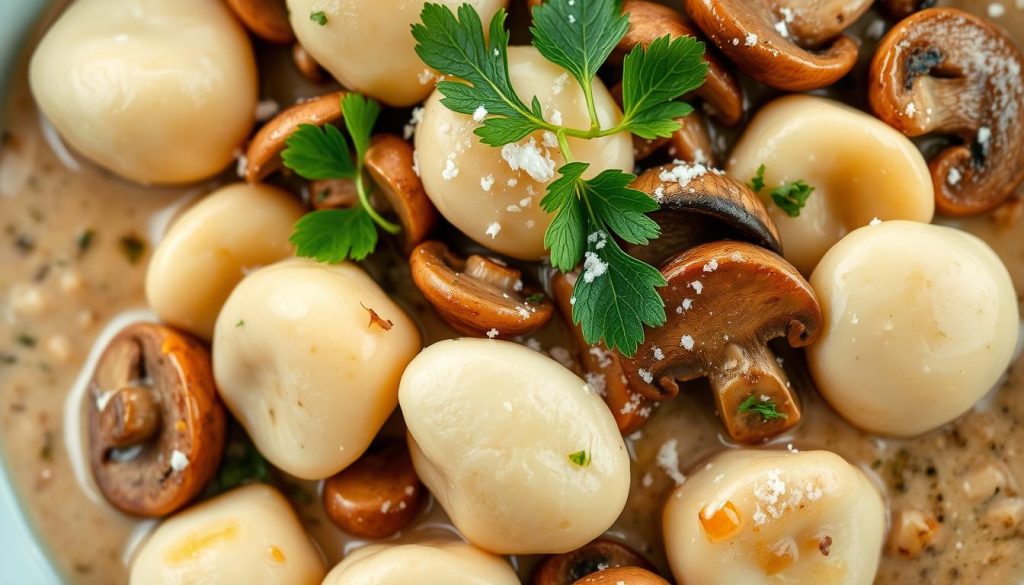 ricotta gnocchi with creamy mushroom sauce