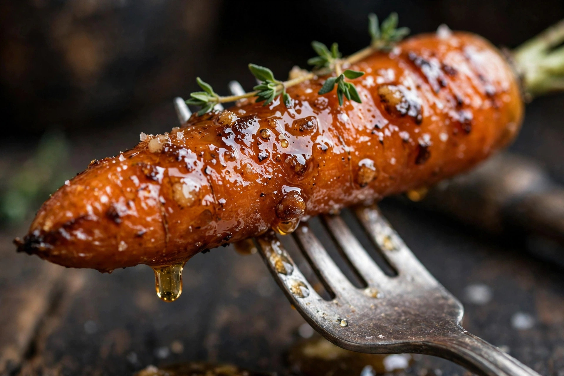 Close-up of honey glazed carrots with brown butter