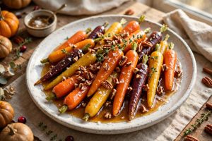 Honey glazed carrots with brown butter on a serving platter