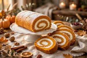 Pumpkin roll with cream cheese filling