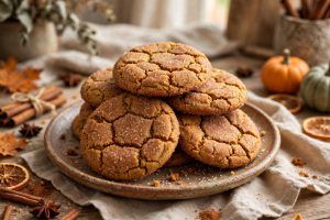 Pumpkin snickerdoodles stacked on a plate