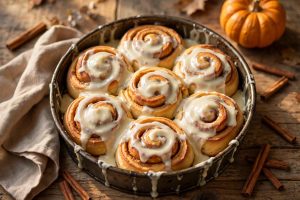 Pumpkin Cinnamon Rolls with Maple Cream Cheese Icing