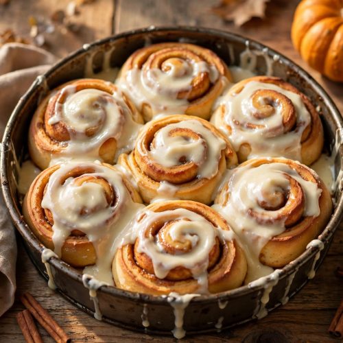 Pumpkin Cinnamon Rolls with Maple Cream Cheese Icing