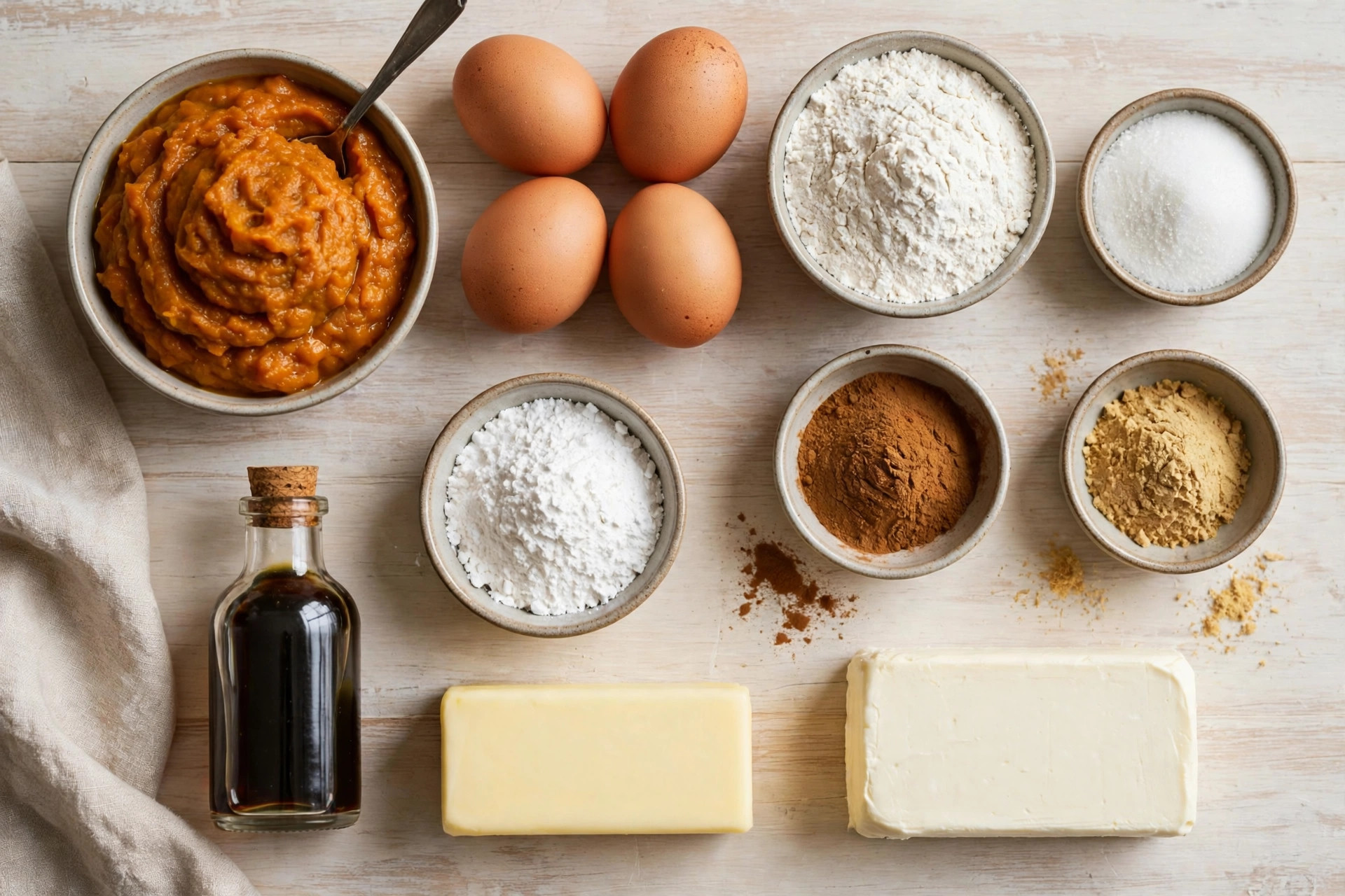 Pumpkin roll ingredients flat lay