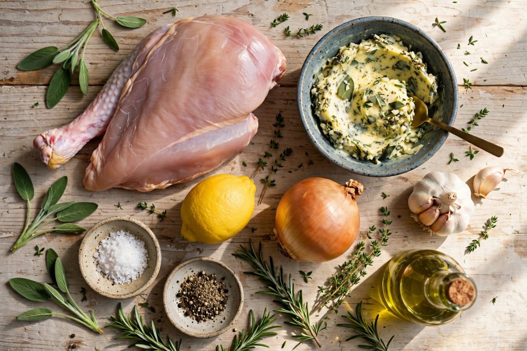 Ingredients for herb butter roast turkey breast