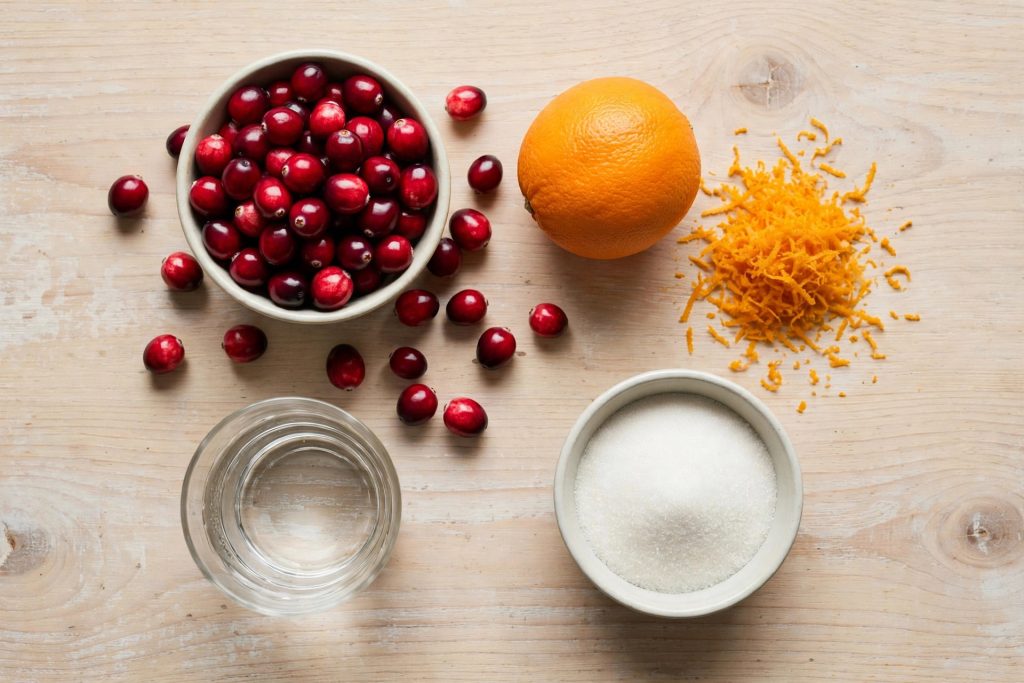 Cranberry sauce ingredients flat-lay