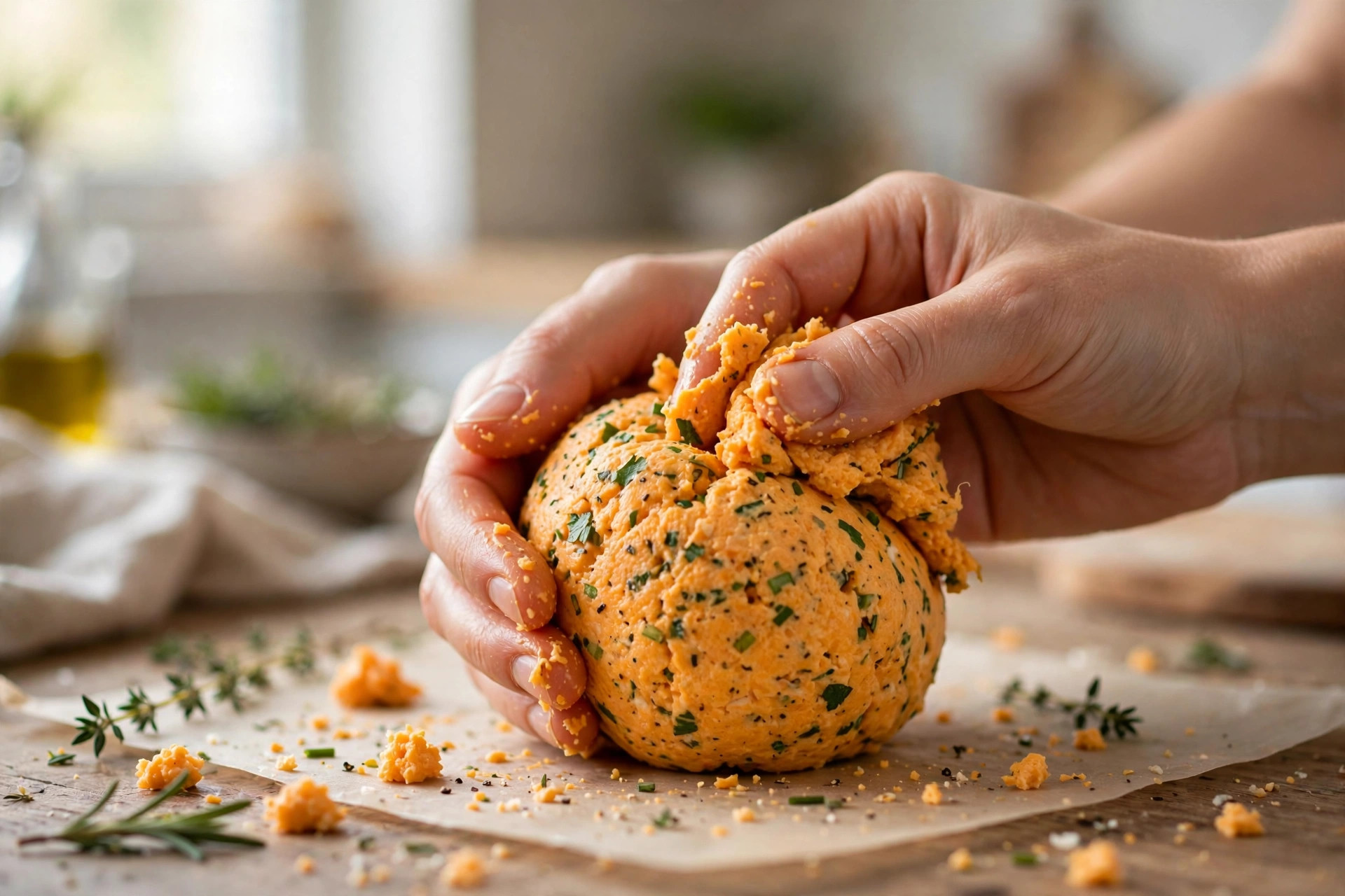 Mixing the pumpkin cheese ball mixture in a bowl